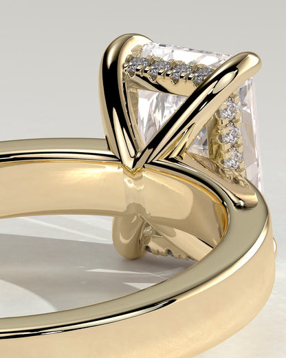 Aida - Radiant Claw Solitaire with Flat Cigar Band and Hidden Halo Engagement Ring - Yellow Gold - yellow gold - Lara Jewels