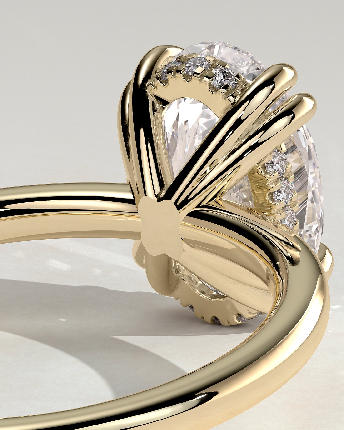 Avery - Oval Double Claw Solitaire with Hidden Halo Engagement Ring - Yellow Gold - Yellow Gold 2ct