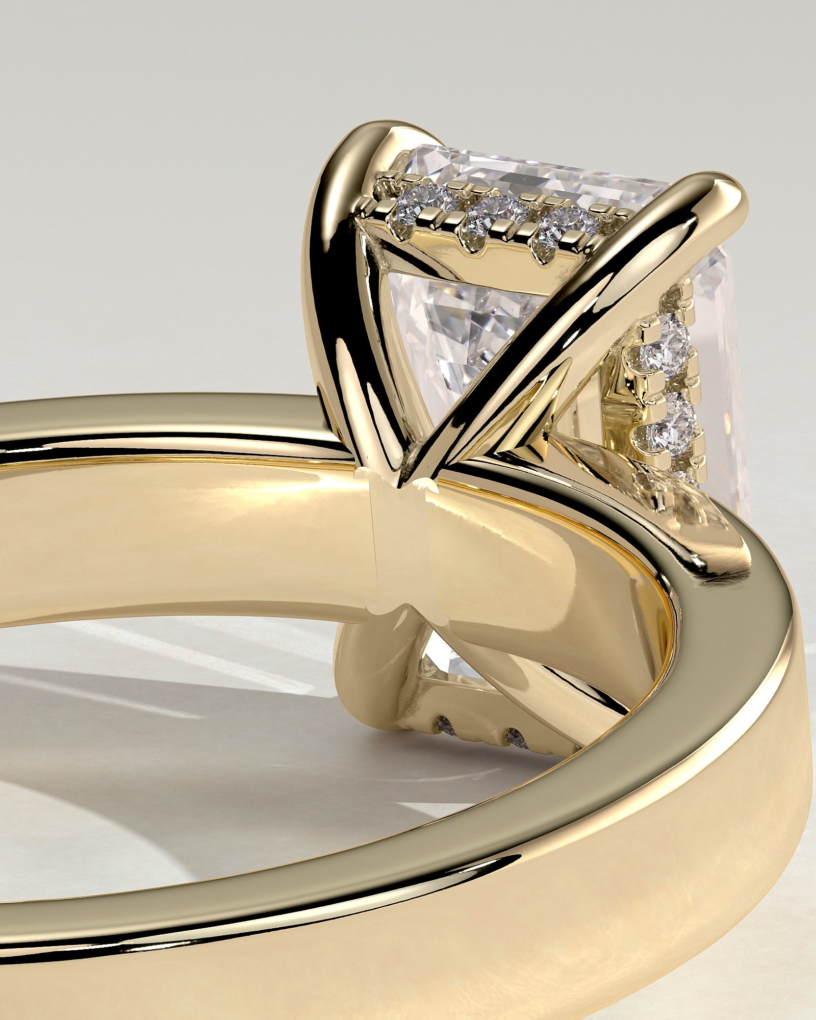 Carmella - Emerald Claw Solitaire with Flat Cigar Band and Hidden Halo Engagement Ring - Yellow Gold - Yellow Gold 2ct