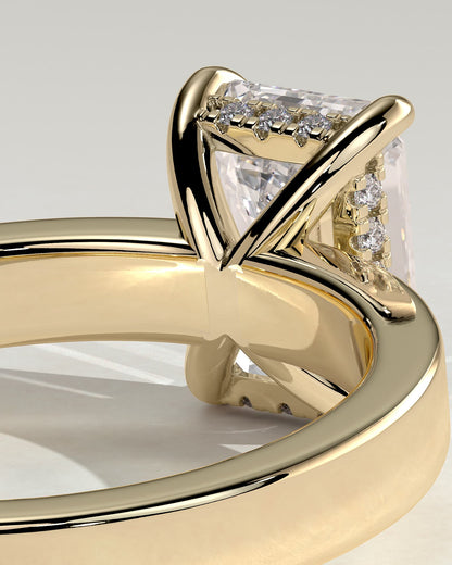 Carmella - Emerald Claw Solitaire with Flat Cigar Band and Hidden Halo Engagement Ring - Yellow Gold