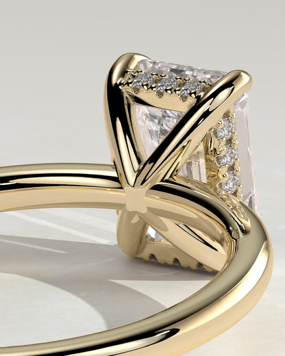 Alice - Emerald Claw Solitaire with Hidden Halo Engagement Ring - Yellow Gold
