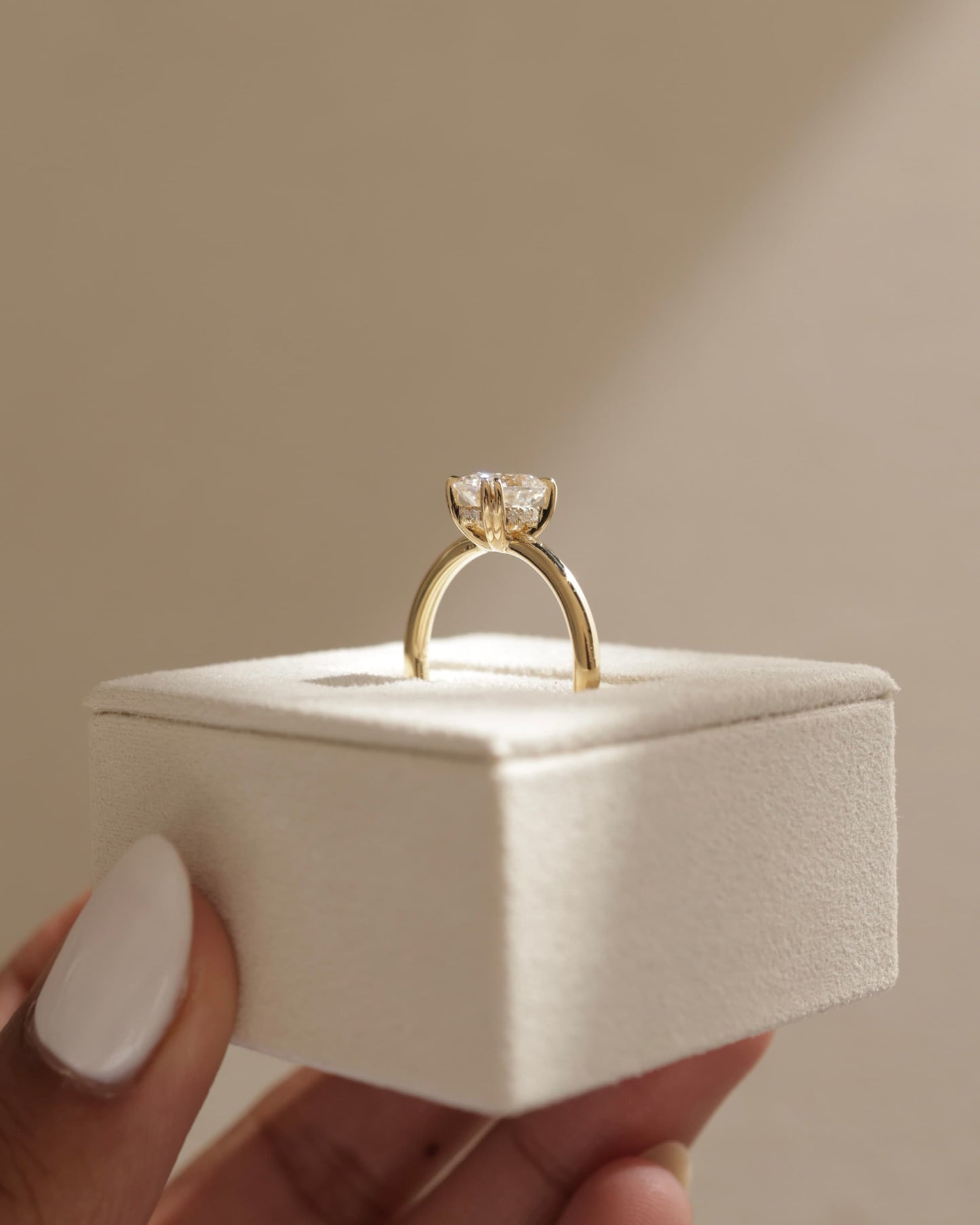 Avery - Oval Double Claw Solitaire with Hidden Halo Engagement Ring - Yellow Gold