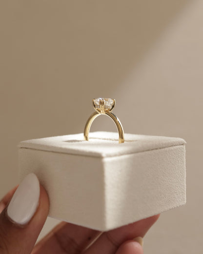 Avery - Oval Double Claw Solitaire with Hidden Halo Engagement Ring - Yellow Gold