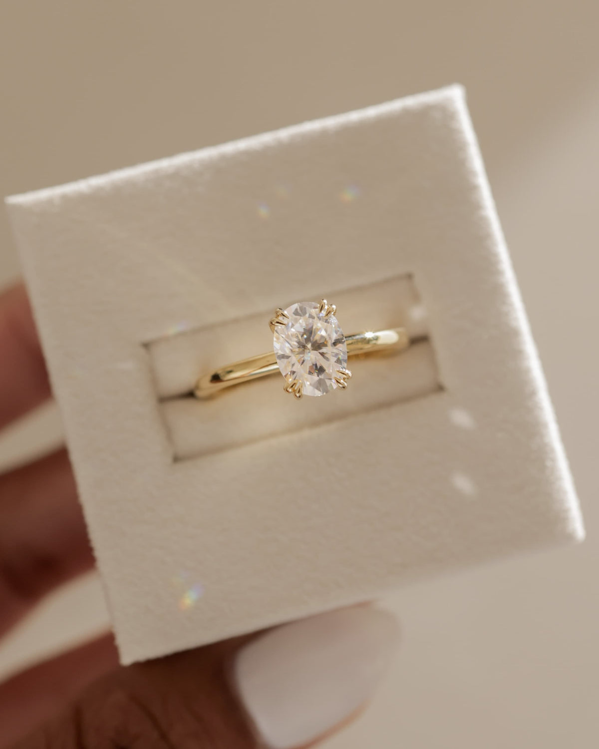 Avery - Oval Double Claw Solitaire with Hidden Halo Engagement Ring - Yellow Gold