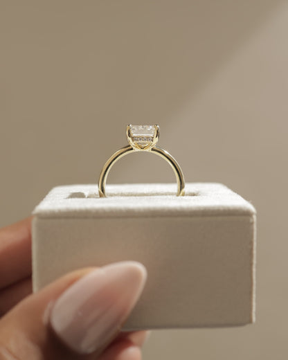 Kate - Emerald Claw Solitaire with Cigar Band and Hidden Halo Engagement Ring - Platinum