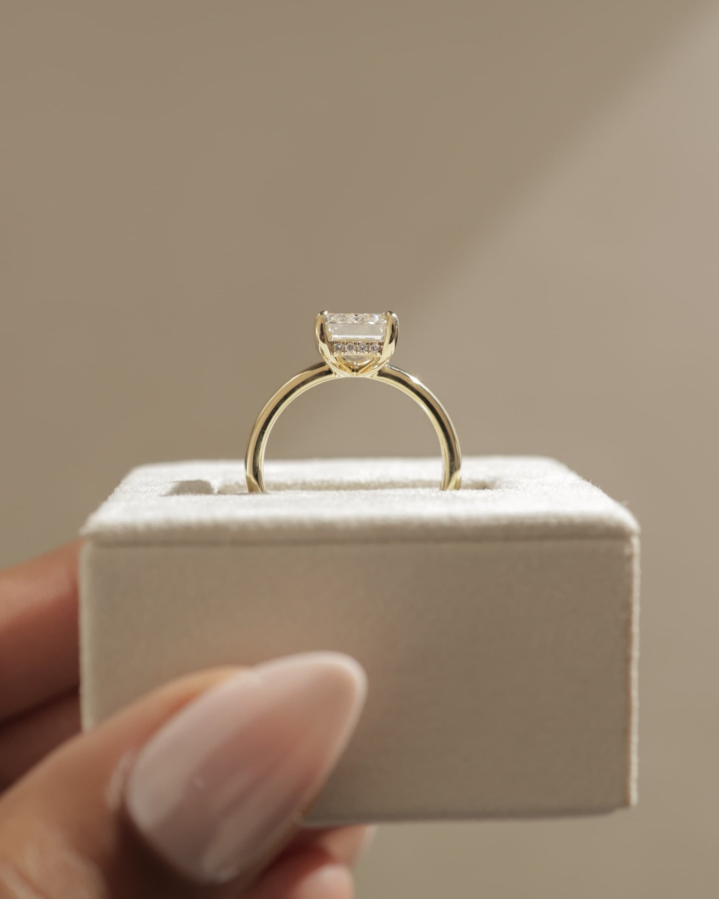 Kate - Emerald Claw Solitaire with Cigar Band and Hidden Halo Engagement Ring - Rose Gold