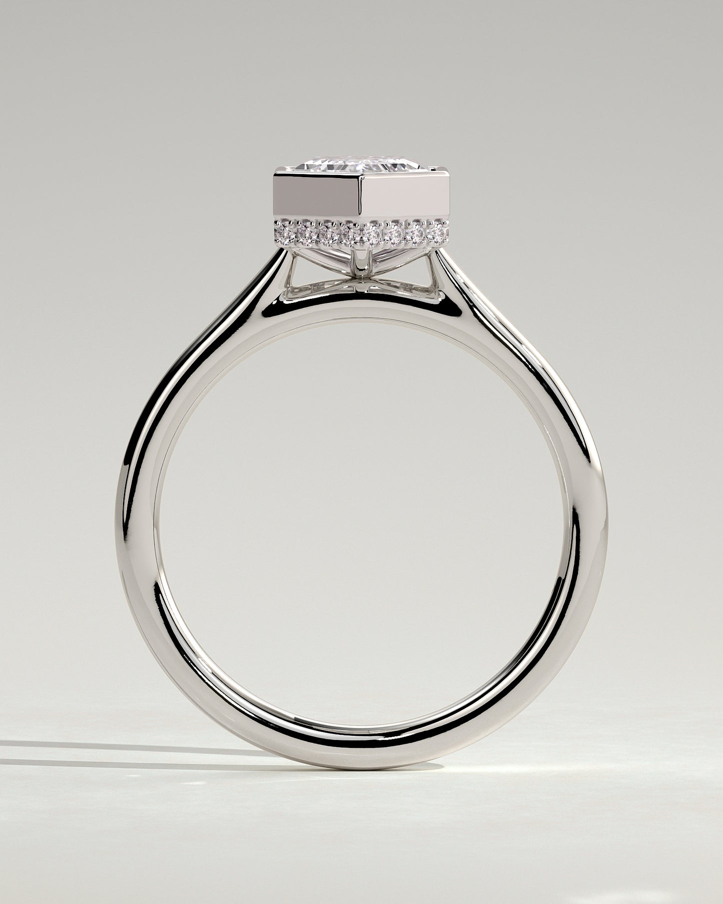 Gloria - Elongated Hexagon Bezel Solitaire with Hidden Halo and Cathedral High Setting Engagement Ring - Platinum - White Gold / Platinum 2ct