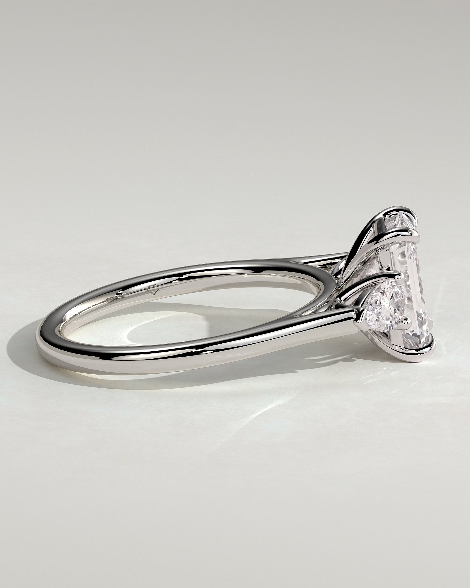 Davina - Emerald Claw Trilogy with Pear Side Stones and Cathedral Setting Engagement Ring - Platinum - White Gold / Platinum 2ct