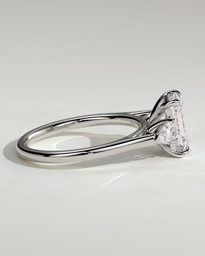 Davina - Emerald Claw Trilogy with Pear Side Stones and Cathedral Setting Engagement Ring - Platinum