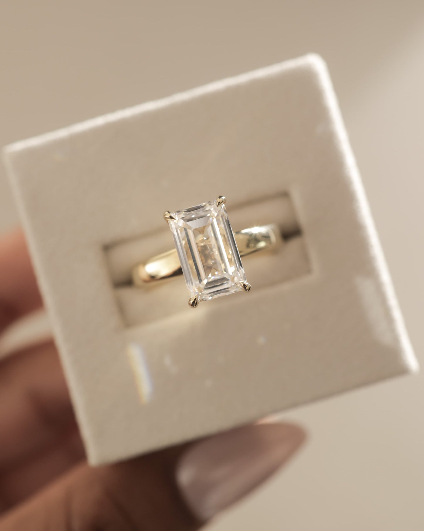 Kate - Emerald Claw Solitaire with Cigar Band and Hidden Halo Engagement Ring - Yellow Gold