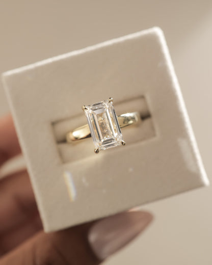 Kate - Emerald Claw Solitaire with Cigar Band and Hidden Halo Engagement Ring - Yellow Gold