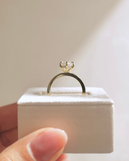 Aisha - Marquise Claw Solitaire with Flat Cigar Band and Hidden Halo Engagement Ring - Yellow Gold - yellow gold - Lara Jewels