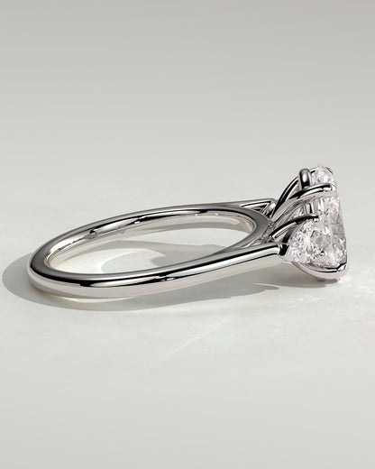 Alexia - Oval Claw Trilogy with Pear Side Stones and Cathedral Setting Engagement Ring - Platinum - platinum - Lara Jewels