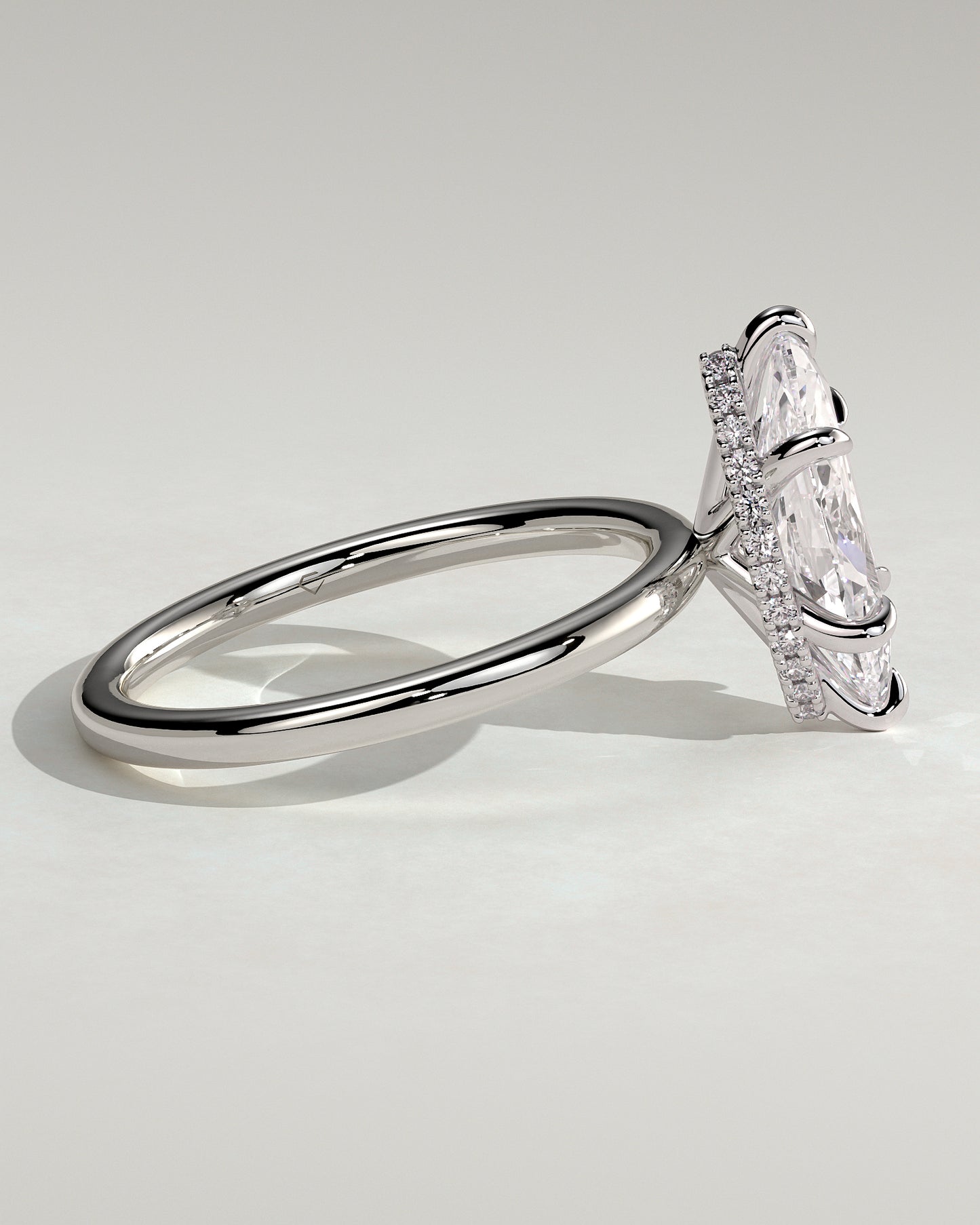 Claire - Marquise Claw Solitaire with Wrap Around Hidden Halo Engagement Ring - Platinum - White Gold / Platinum 2ct