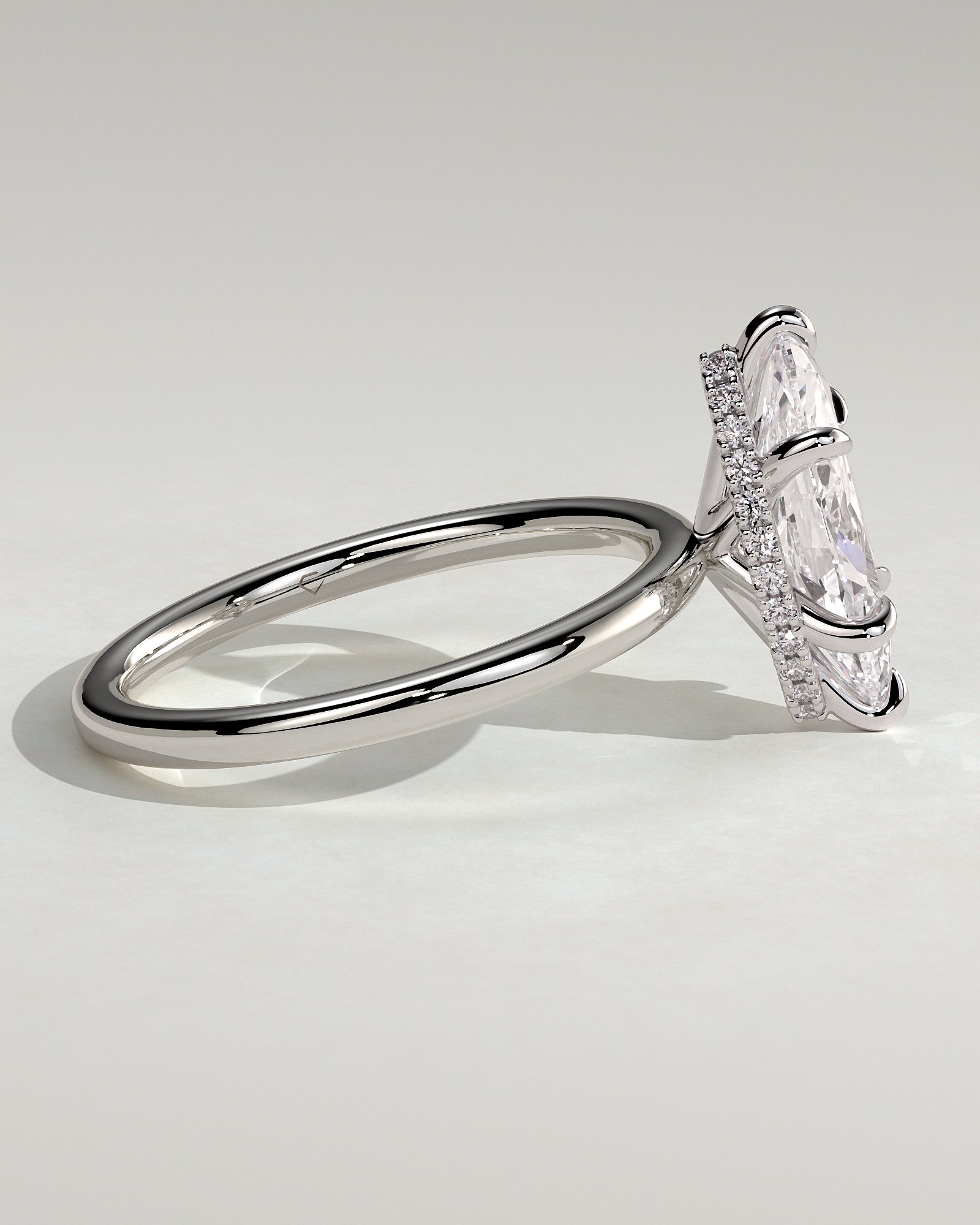 Claire - Marquise Claw Solitaire with Wrap Around Hidden Halo Engagement Ring - Platinum - White Gold / Platinum 2ct