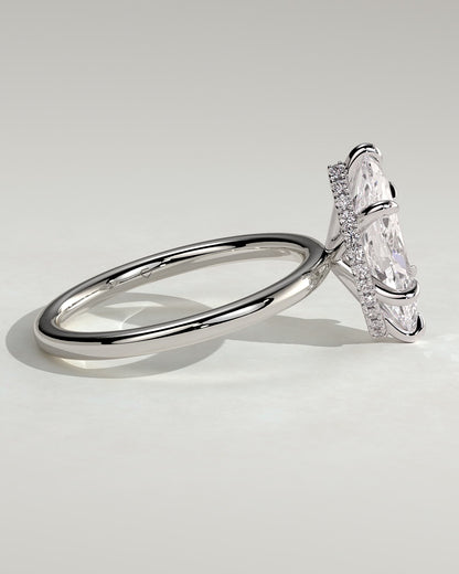 Claire - Marquise Claw Solitaire with Wrap Around Hidden Halo Engagement Ring - Platinum