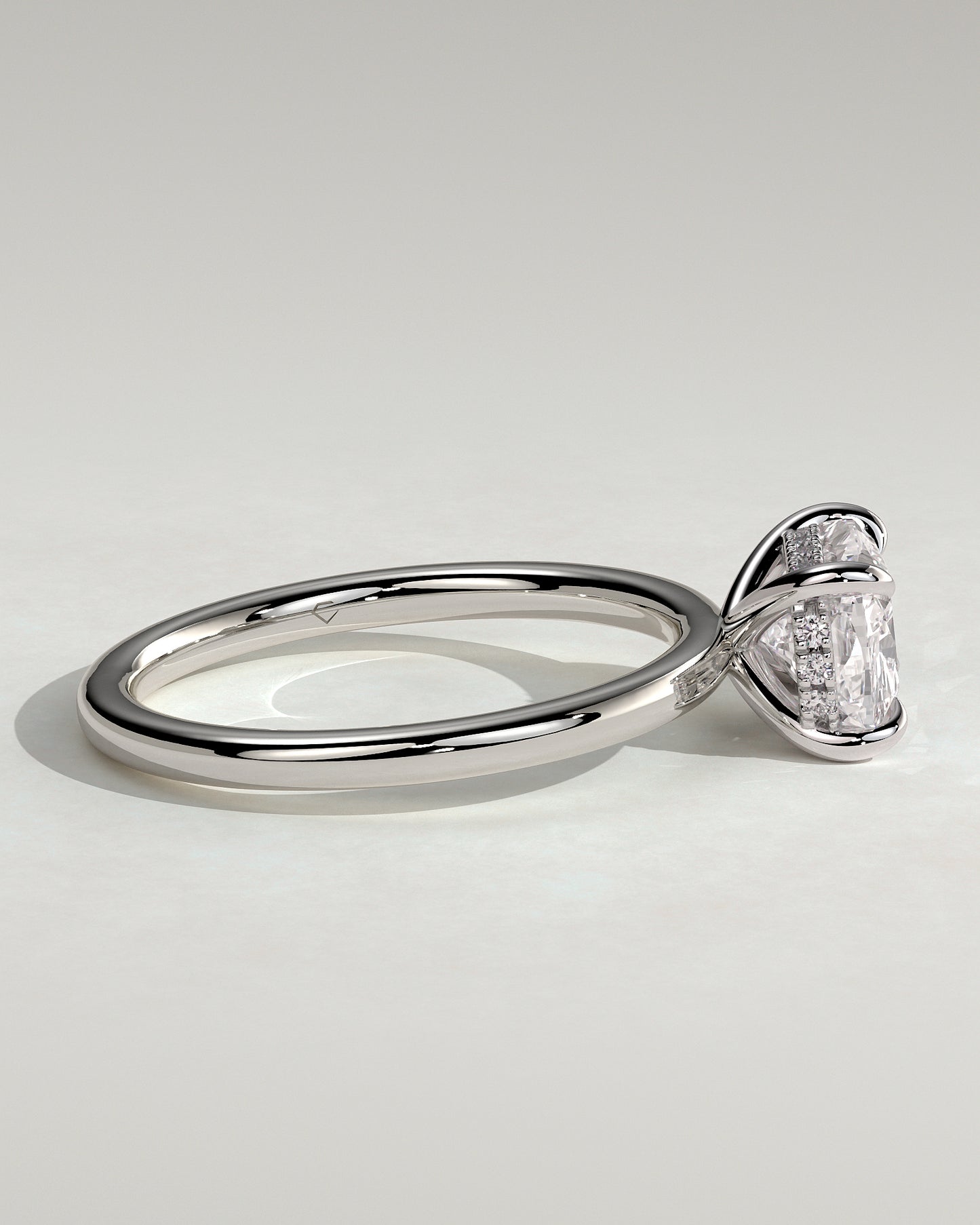 Frida - Elongated Cushion East West Claw Solitaire with Hidden Halo Engagement Ring - Platinum - White Gold / Platinum 2ct
