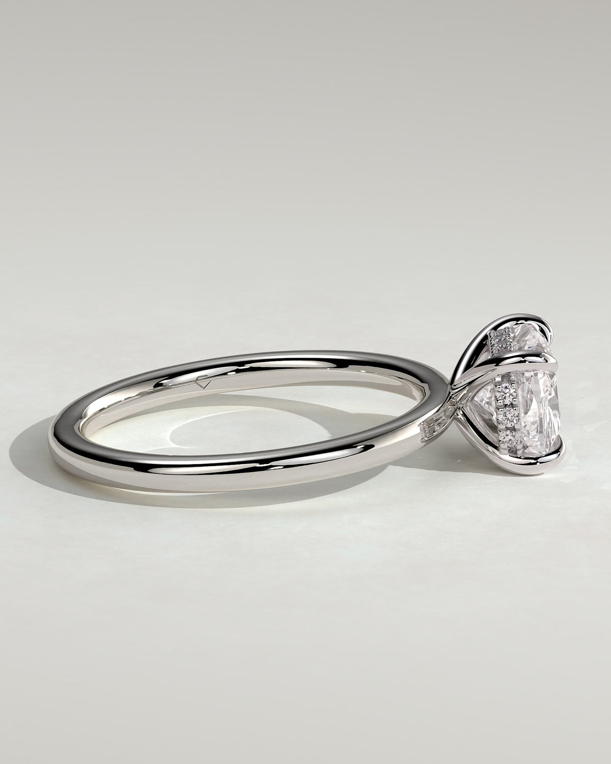 Frida - Elongated Cushion East West Claw Solitaire with Hidden Halo Engagement Ring - White Gold