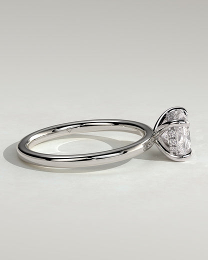 Frida - Elongated Cushion East West Claw Solitaire with Hidden Halo Engagement Ring - White Gold