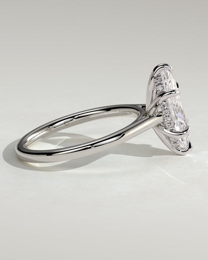 Jenna - Marquise Claw Solitaire with Hidden Halo and Cathedral High Setting Engagement Ring - White Gold
