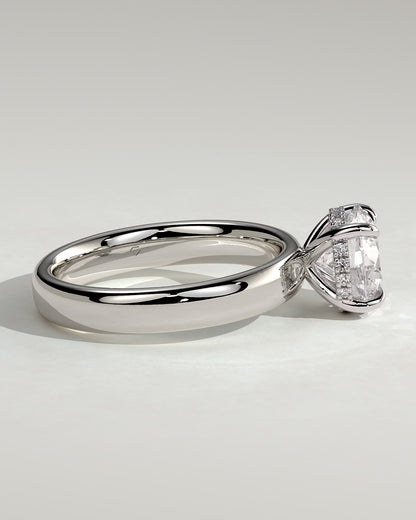 Kylie - Statement Round Claw Solitaire with Cigar Band and Hidden Halo Engagement Ring - Platinum