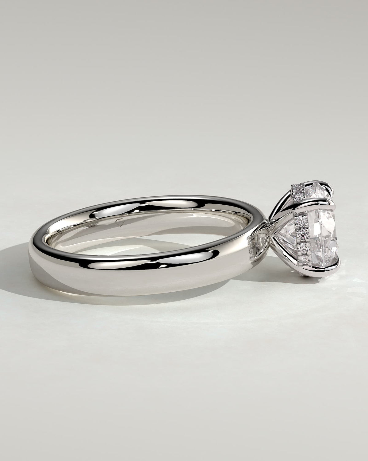 Kylie - Statement Round Claw Solitaire with Cigar Band and Hidden Halo Engagement Ring - White Gold