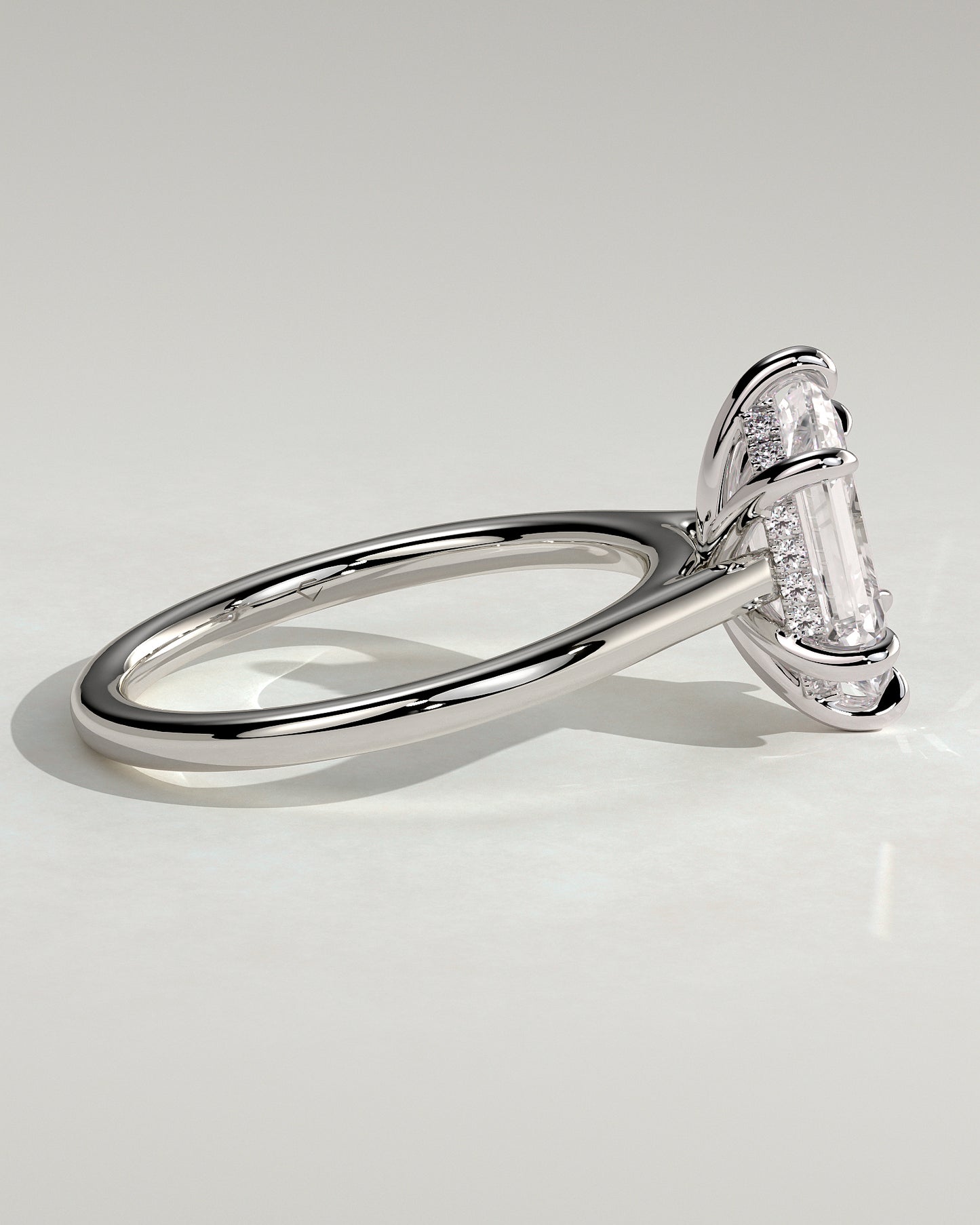Anastasia - Elongated Hexagon Claw Solitaire with Hidden Halo and Cathedral High Setting Engagement Ring - Platinum - White Gold / Platinum 2ct