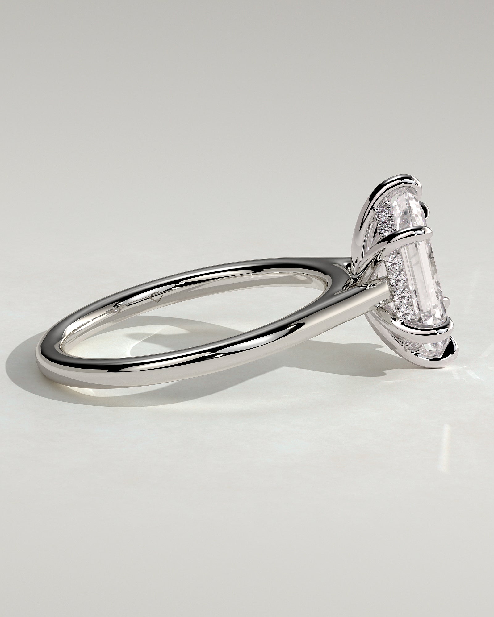 Anastasia - Elongated Hexagon Claw Solitaire with Hidden Halo and Cathedral High Setting Engagement Ring - Platinum - White Gold / Platinum 2ct
