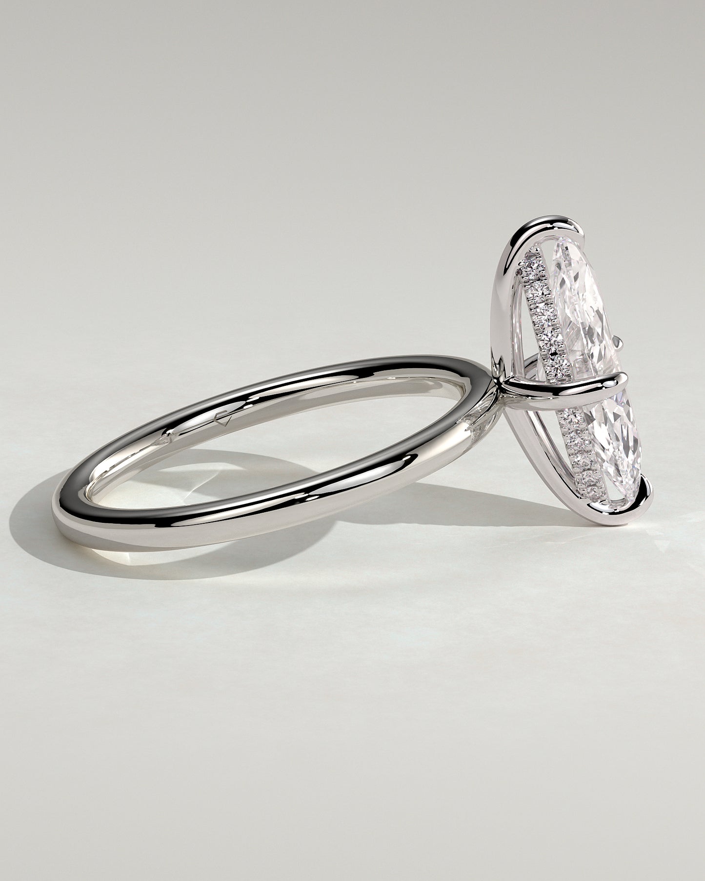 Hellen - Marquise Claw Solitaire with Hidden Halo Engagement Ring - Platinum - White Gold / Platinum 2ct