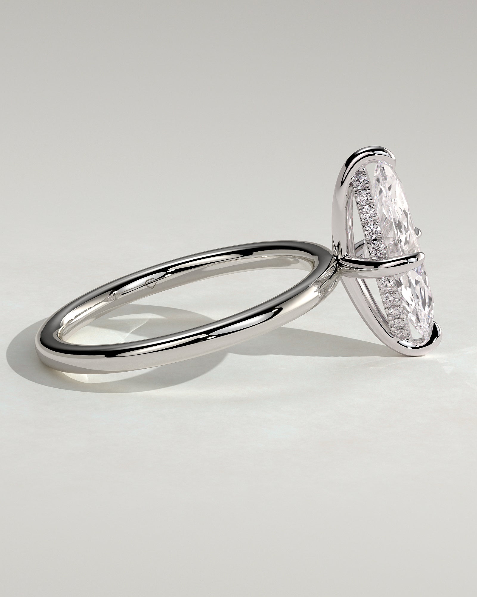 Hellen - Marquise Claw Solitaire with Hidden Halo Engagement Ring - Platinum - White Gold / Platinum 2ct