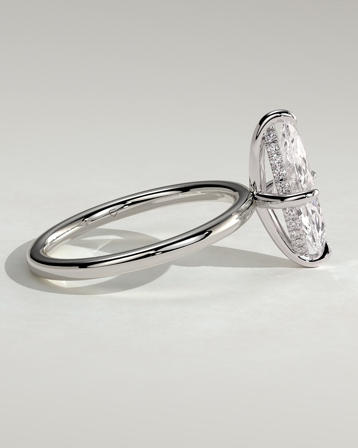 Hellen - Marquise Claw Solitaire with Hidden Halo Engagement Ring - White Gold