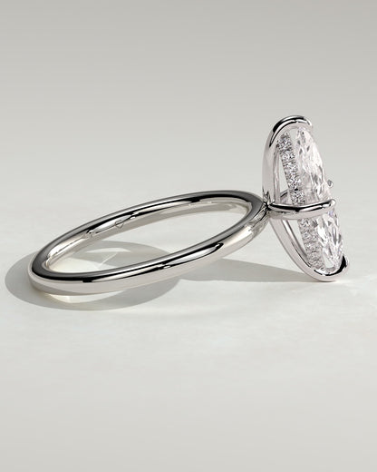 Hellen - Marquise Claw Solitaire with Hidden Halo Engagement Ring - White Gold
