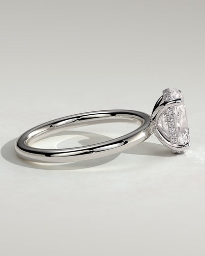 Emma - Classic Oval Claw Solitaire with Hidden Halo Engagement Ring - Platinum