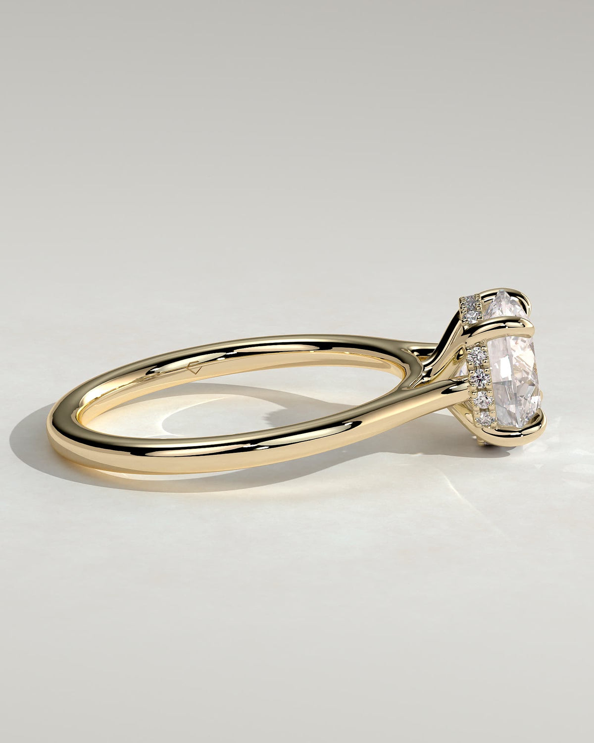 Laura - Round Claw Solitaire with Hidden Halo, Tapered Band and Cathedral High Setting Engagement Ring - Yellow Gold