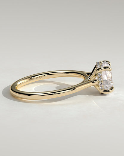 Laura - Round Claw Solitaire with Hidden Halo, Tapered Band and Cathedral High Setting Engagement Ring - Yellow Gold