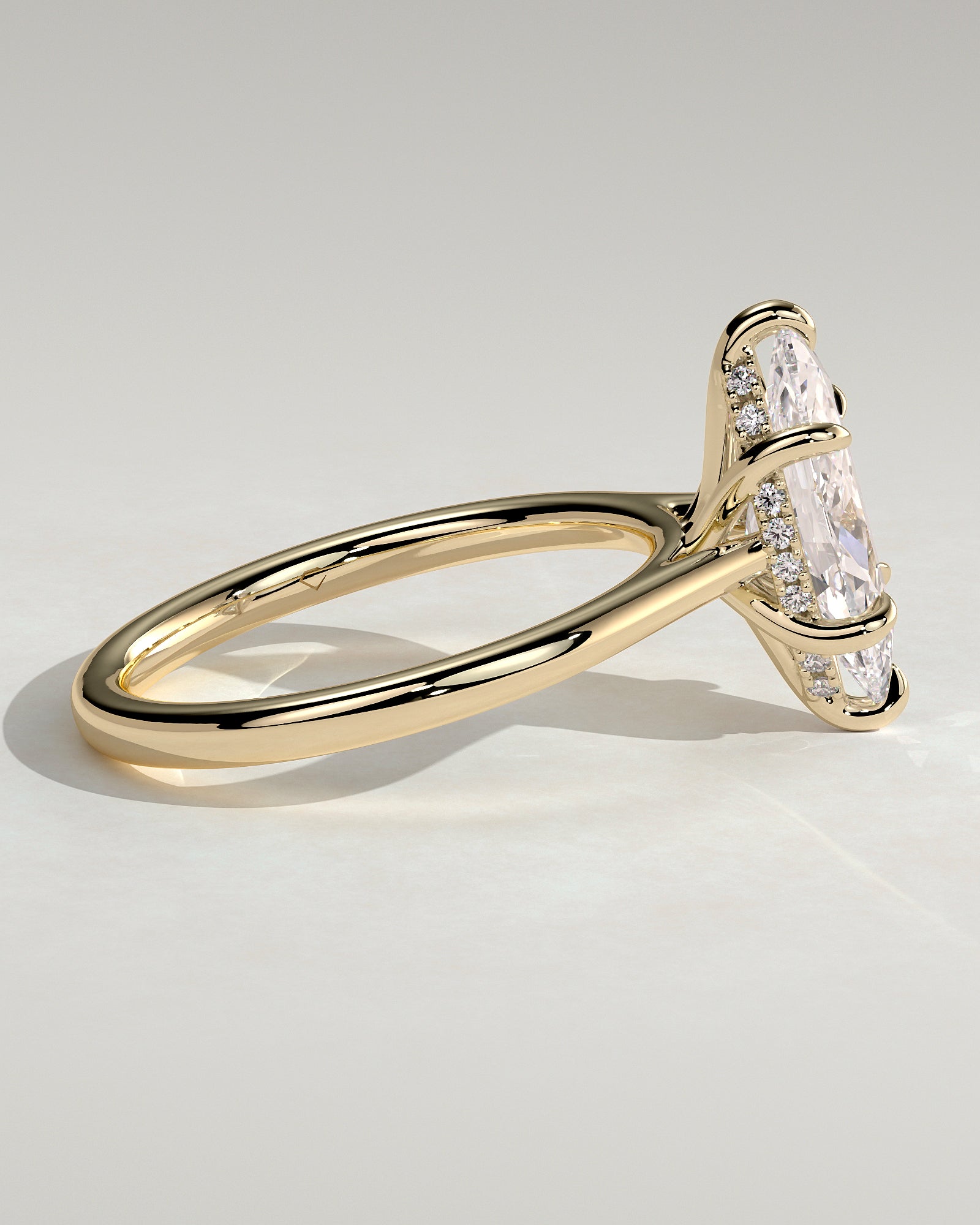 Heather - Marquise Claw Solitaire with Hidden Halo, Tapered Band and Cathedral High Setting Engagement Ring - Yellow Gold - Yellow Gold 2ct