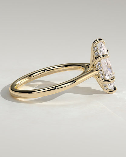 Heather - Marquise Claw Solitaire with Hidden Halo, Tapered Band and Cathedral High Setting Engagement Ring - Yellow Gold