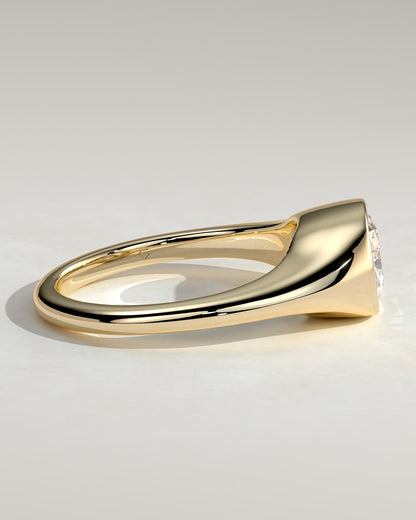 Lennon - Elongated Cushion East West Bezel Solitaire with Signet Band Engagement Ring - Yellow Gold