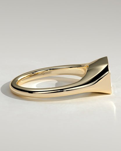 Mackenzie - Radiant East West Bezel Solitaire with Signet Band Engagement Ring - Yellow Gold