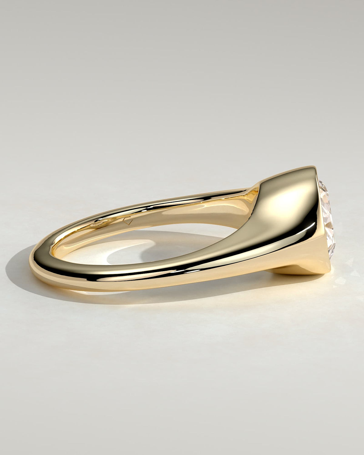 Sophie - Oval East West Bezel Solitaire with Signet Band Engagement Ring - Yellow Gold