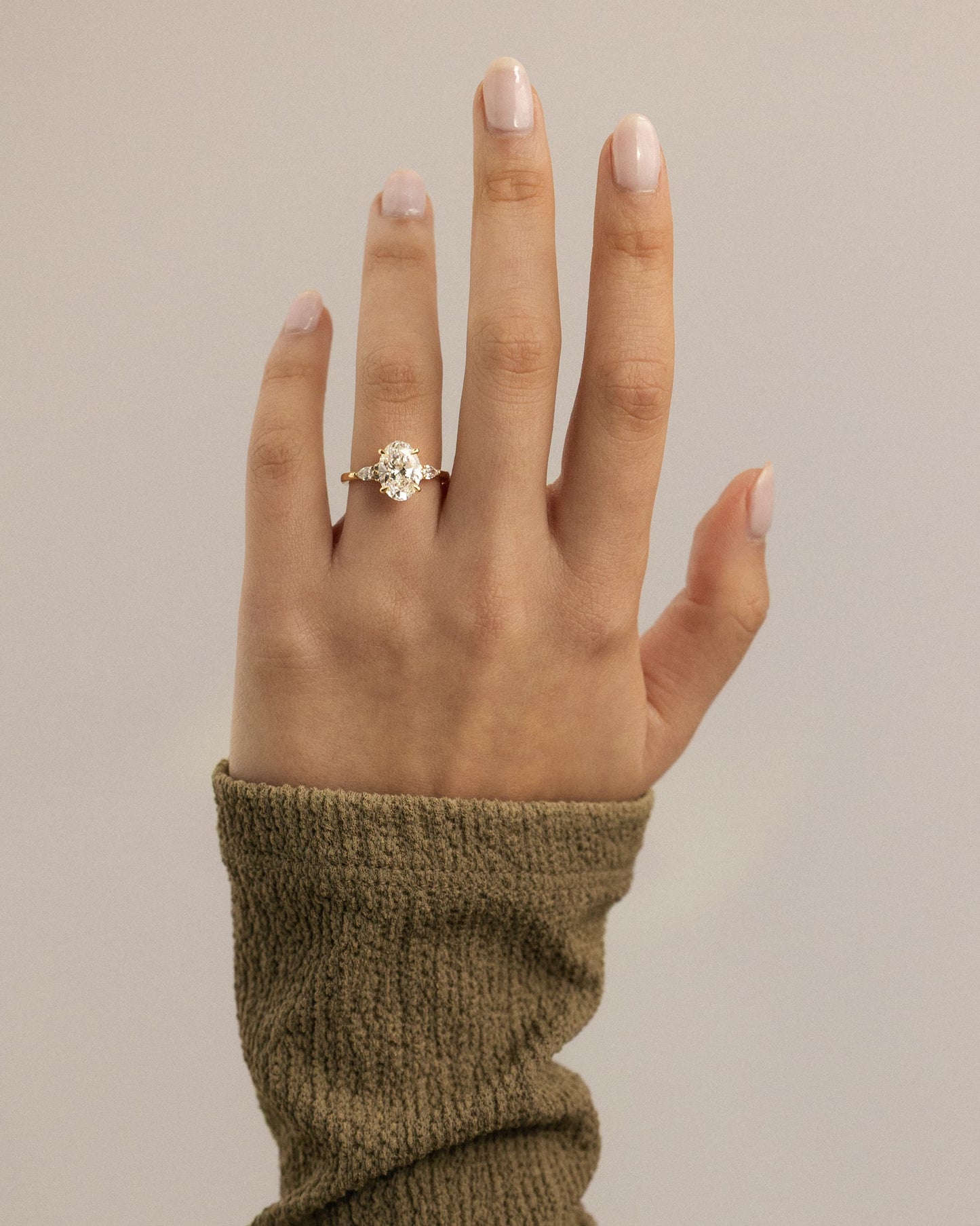 Sheridan - Oval Claw Solitaire with Pear Accents and Round Shoulder Stones Engagement Ring - White Gold