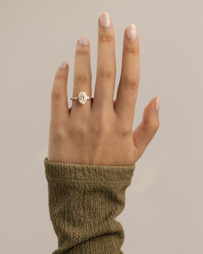 Sheridan - Oval Claw Solitaire with Pear Accents and Round Shoulder Stones Engagement Ring - White Gold