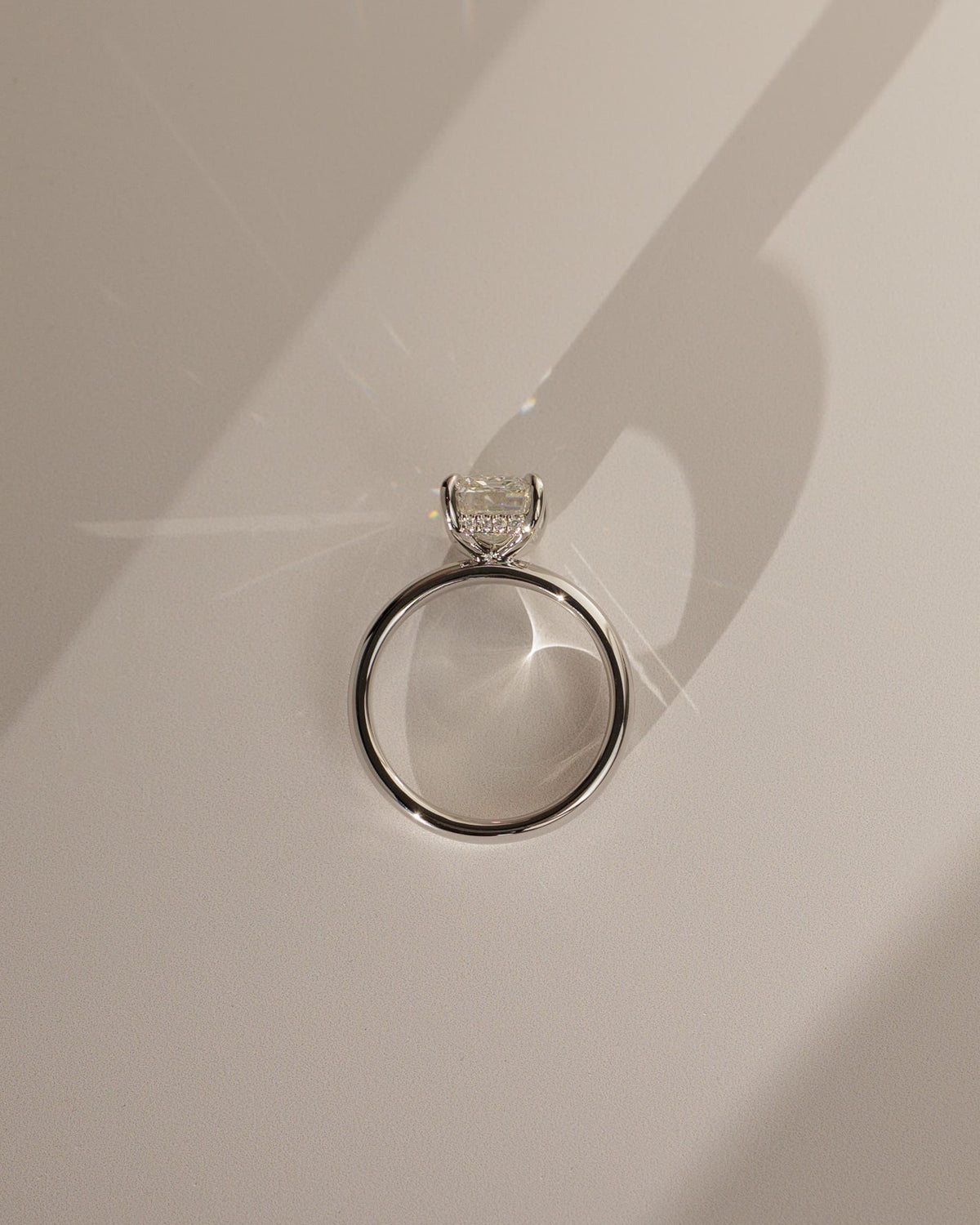 Kate - Emerald Claw Solitaire with Cigar Band and Hidden Halo Engagement Ring - Yellow Gold