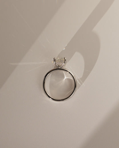 Kate - Emerald Claw Solitaire with Cigar Band and Hidden Halo Engagement Ring - Rose Gold