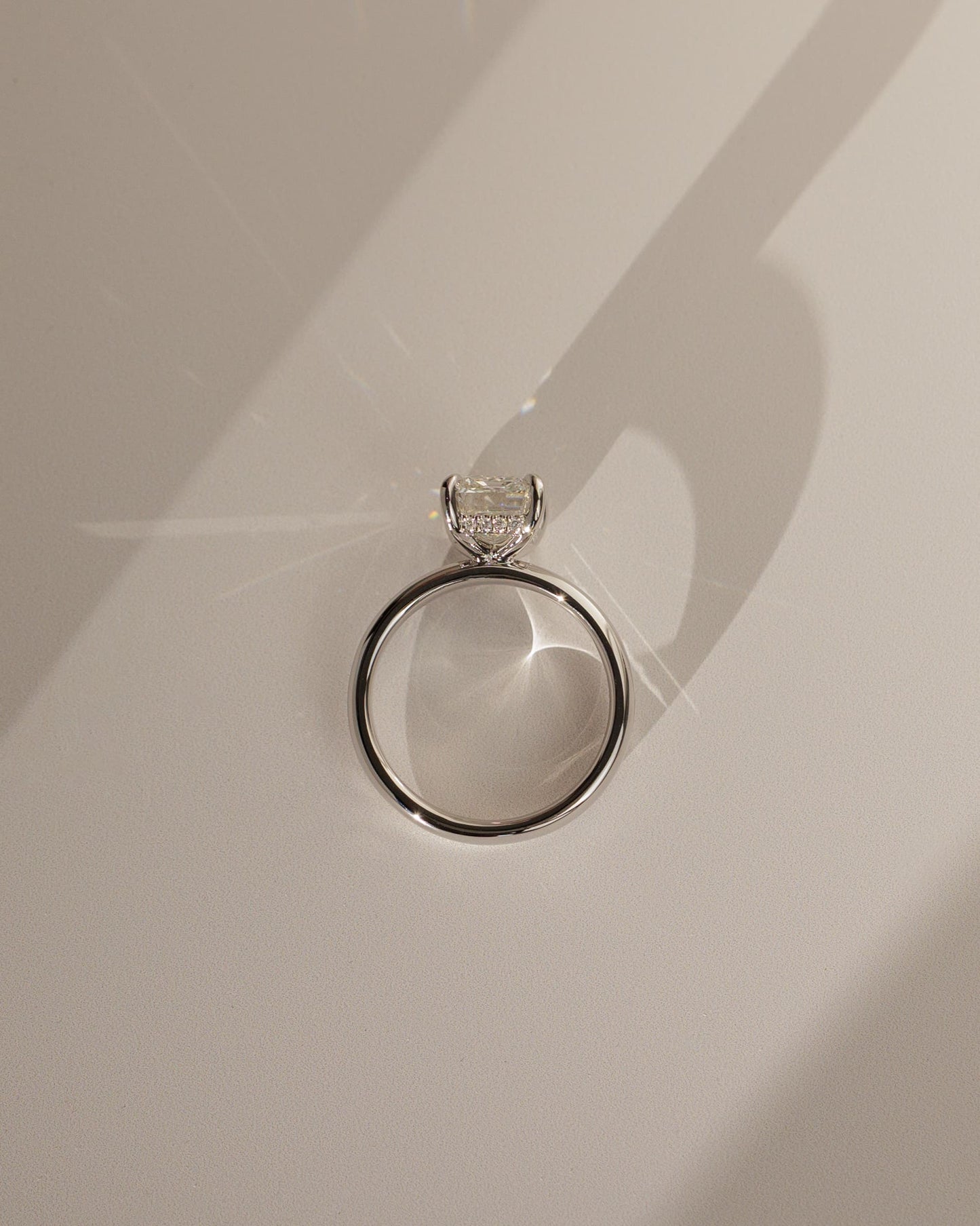 Kate - Emerald Claw Solitaire with Cigar Band and Hidden Halo Engagement Ring - Rose Two-Tone