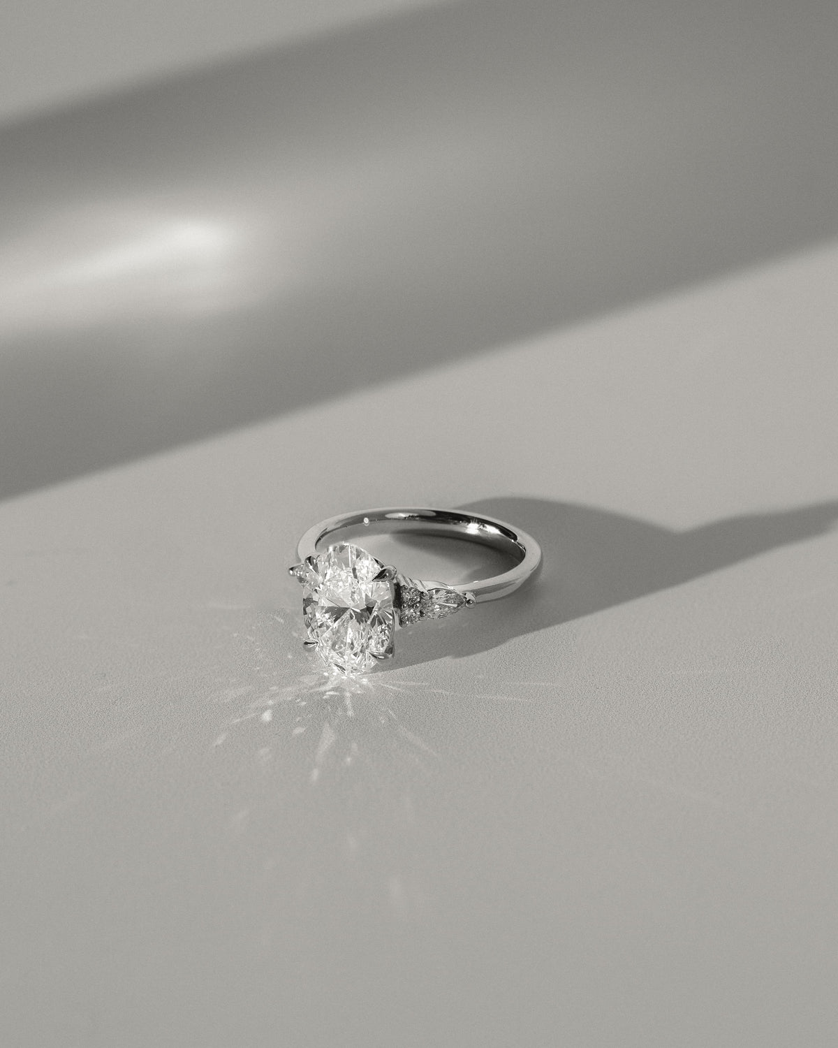 Sheridan - Oval Claw Solitaire with Pear Accents and Round Shoulder Stones Engagement Ring - Rose Gold