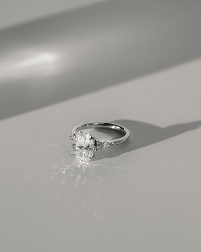 Sheridan - Oval Claw Solitaire with Pear Accents and Round Shoulder Stones Engagement Ring - Yellow Two-Tone
