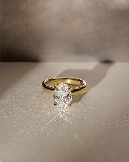 Bronte - Oval Claw Solitaire with Cigar Band and Hidden Halo Engagement Ring - Rose Gold