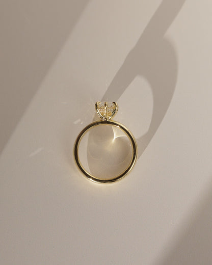 Gigi - Marquise Claw Solitaire with Cigar Band and Hidden Halo Engagement Ring - Yellow Gold