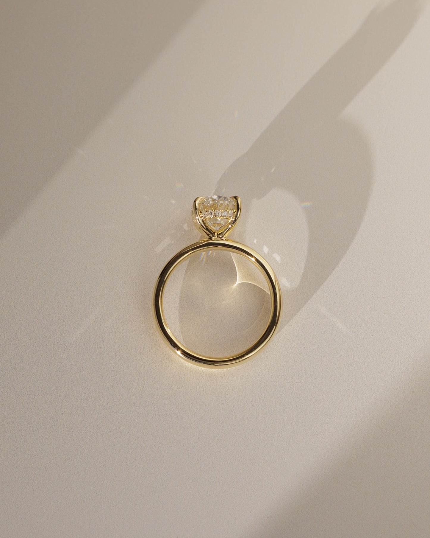 Bronte - Oval Claw Solitaire with Cigar Band and Hidden Halo Engagement Ring - White Gold